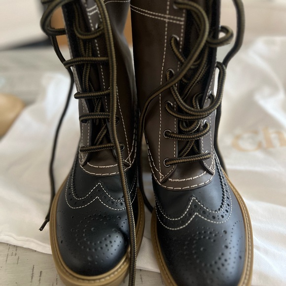 Chloe Shoes - Chloe Black and Brown Lace Up Booties